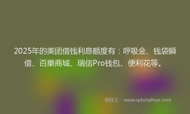 2025年的美团借钱利息额度有：呼吸金、钱袋瞬借、百樂商城、瑞信Pro钱包、便利花等。