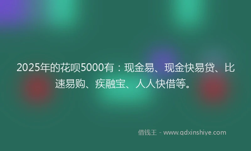 2025年的花呗5000有：现金易、现金快易贷、比速易购、疾融宝、人人快借等。