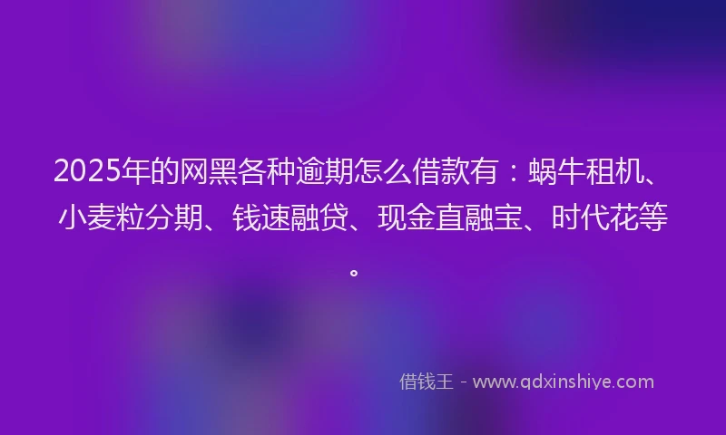 2025年的网黑各种逾期怎么借款有：蜗牛租机、小麦粒分期、钱速融贷、现金直融宝、时代花等。