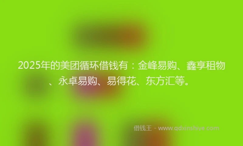 2025年的美团循环借钱有：金峰易购、鑫享租物、永卓易购、易得花、东方汇等。
