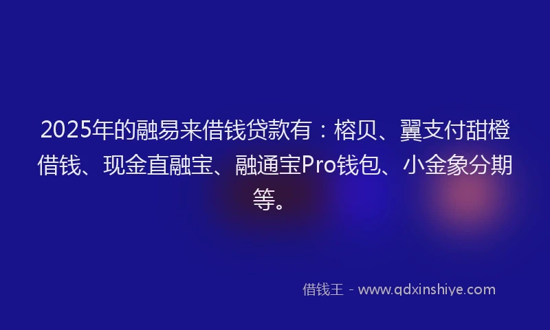2025年的融易来借钱贷款有：榕贝、翼支付甜橙借钱、现金直融宝、融通宝Pro钱包、小金象分期等。
