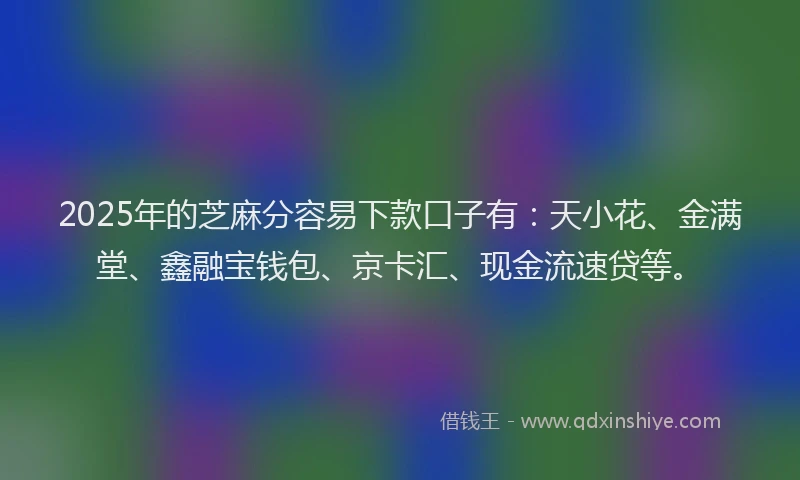 2025年的芝麻分容易下款口子有：天小花、金满堂、鑫融宝钱包、京卡汇、现金流速贷等。