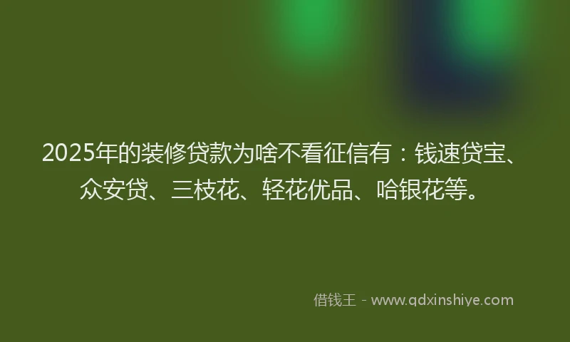 2025年的装修贷款为啥不看征信有：钱速贷宝、众安贷、三枝花、轻花优品、哈银花等。