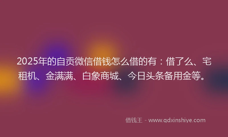 2025年的自贡微信借钱怎么借的有：借了么、宅租机、金满满、白象商城、今日头条备用金等。