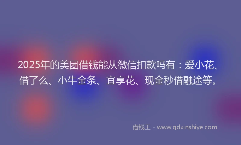 2025年的美团借钱能从微信扣款吗有：爱小花、借了么、小牛金条、宜享花、现金秒借融途等。