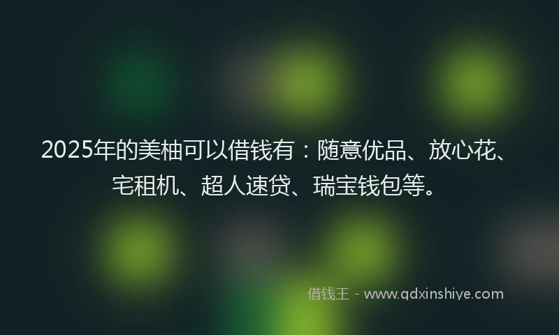 2025年的美柚可以借钱有：随意优品、放心花、宅租机、超人速贷、瑞宝钱包等。