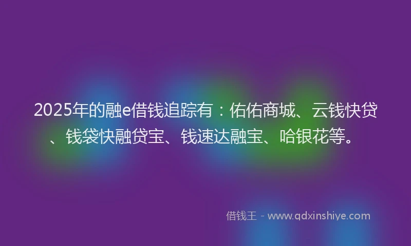 2025年的融e借钱追踪有：佑佑商城、云钱快贷、钱袋快融贷宝、钱速达融宝、哈银花等。