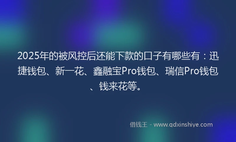 2025年的被风控后还能下款的口子有哪些有：迅捷钱包、新一花、鑫融宝Pro钱包、瑞信Pro钱包、钱来花等。