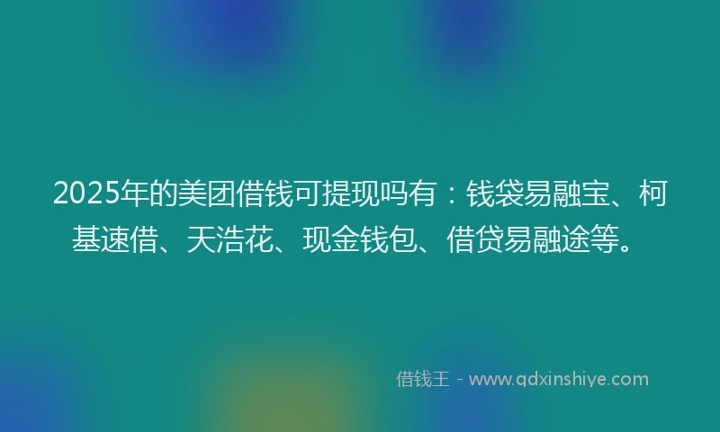 2025年的美团借钱可提现吗有：钱袋易融宝、柯基速借、天浩花、现金钱包、借贷易融途等。