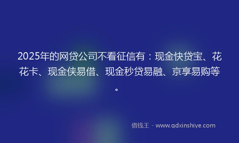 2025年的网贷公司不看征信有：现金快贷宝、花花卡、现金侠易借、现金秒贷易融、京享易购等。