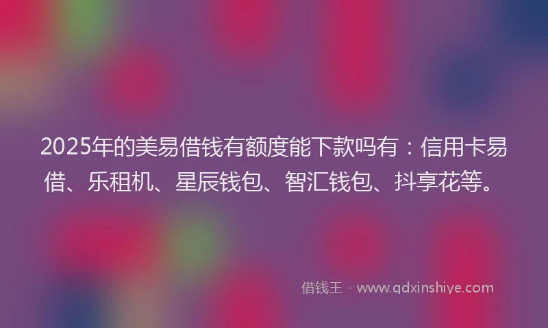 2025年的美易借钱有额度能下款吗有：信用卡易借、乐租机、星辰钱包、智汇钱包、抖享花等。