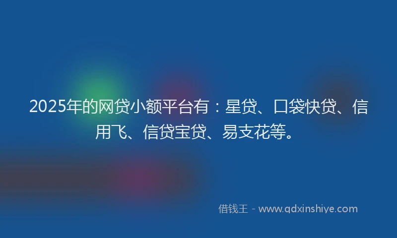 2025年的网贷小额平台有：星贷、口袋快贷、信用飞、信贷宝贷、易支花等。