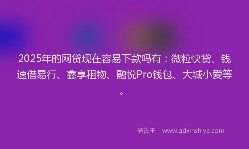 2025年的网贷现在容易下款吗有：微粒快贷、钱速借易行、鑫享租物、融悦Pro钱包、大城小爱等。