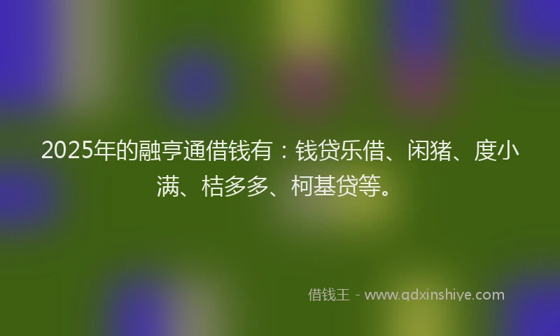 2025年的融亨通借钱有：钱贷乐借、闲猪、度小满、桔多多、柯基贷等。