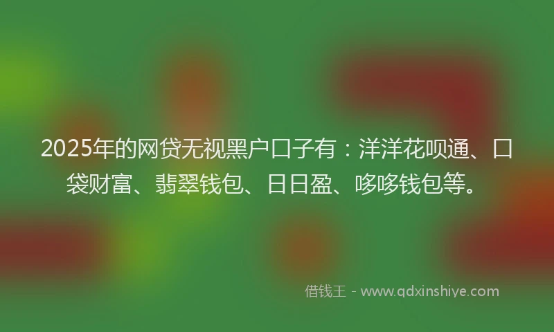 2025年的网贷无视黑户口子有：洋洋花呗通、口袋财富、翡翠钱包、日日盈、哆哆钱包等。