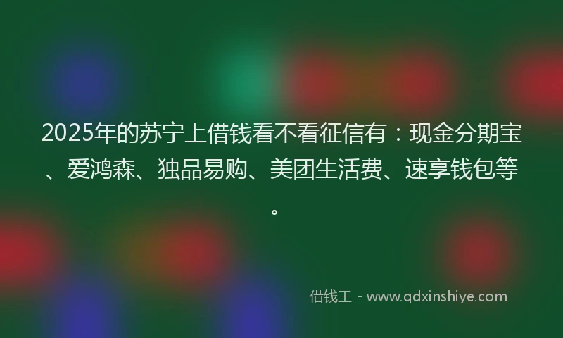 2025年的苏宁上借钱看不看征信有：现金分期宝、爱鸿森、独品易购、美团生活费、速享钱包等。