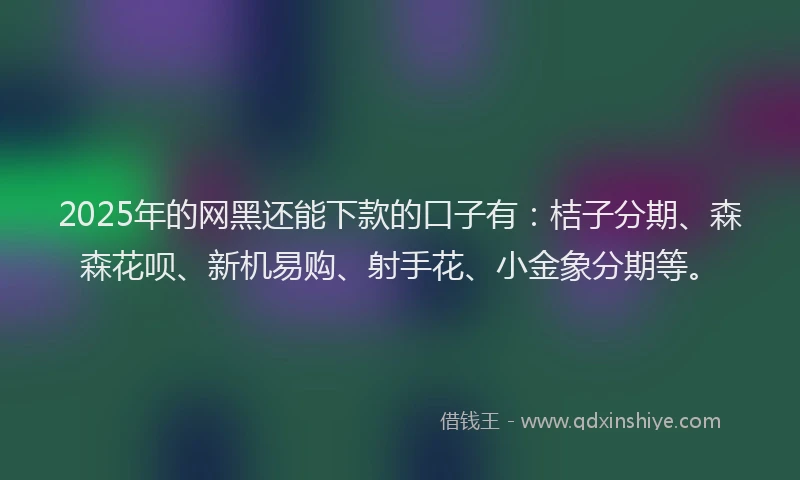 2025年的网黑还能下款的口子有：桔子分期、森森花呗、新机易购、射手花、小金象分期等。