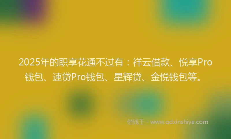 2025年的职享花通不过有：祥云借款、悦享Pro钱包、速贷Pro钱包、星辉贷、金悦钱包等。