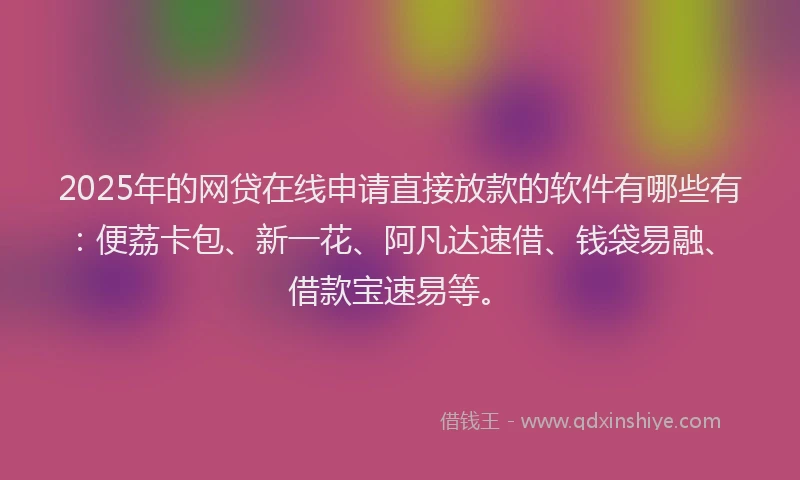 2025年的网贷在线申请直接放款的软件有哪些有：便荔卡包、新一花、阿凡达速借、钱袋易融、借款宝速易等。