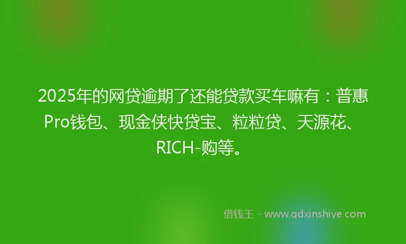 2025年的网贷逾期了还能贷款买车嘛有：普惠Pro钱包、现金侠快贷宝、粒粒贷、天源花、RICH-购等。