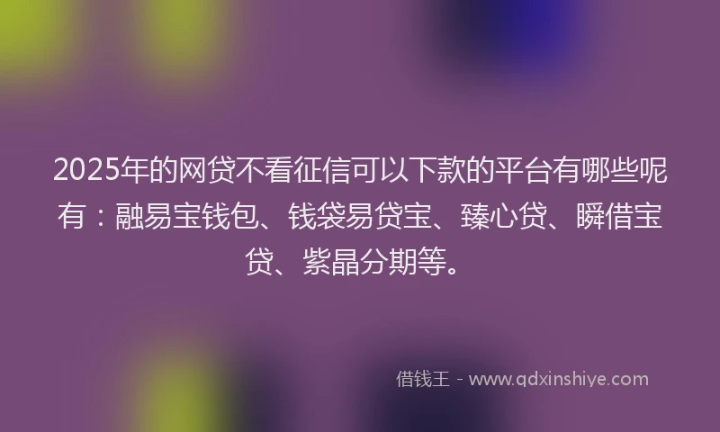 2025年的网贷不看征信可以下款的平台有哪些呢有：融易宝钱包、钱袋易贷宝、臻心贷、瞬借宝贷、紫晶分期等。