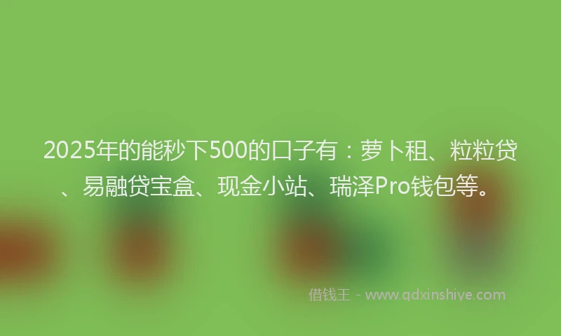 2025年的能秒下500的口子有：萝卜租、粒粒贷、易融贷宝盒、现金小站、瑞泽Pro钱包等。
