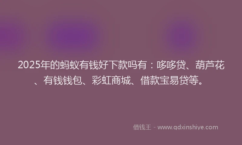 2025年的蚂蚁有钱好下款吗有：哆哆贷、葫芦花、有钱钱包、彩虹商城、借款宝易贷等。