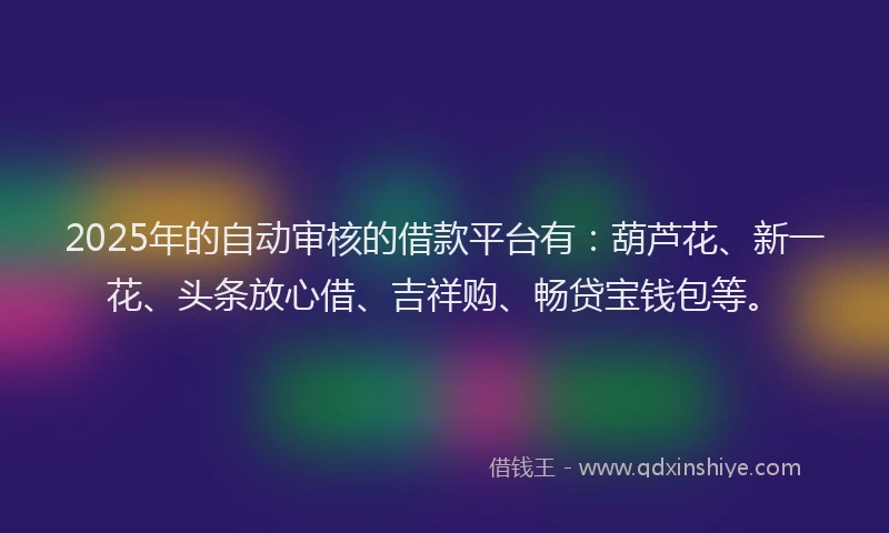 2025年的自动审核的借款平台有：葫芦花、新一花、头条放心借、吉祥购、畅贷宝钱包等。