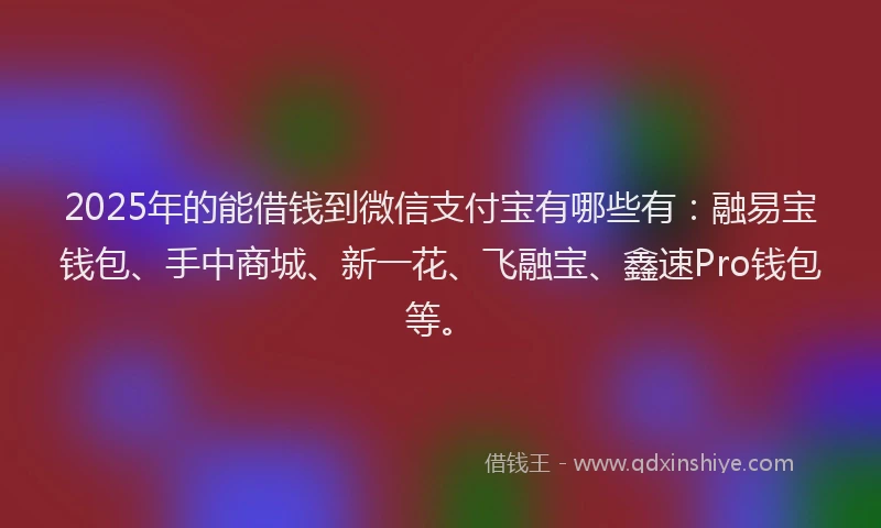 2025年的能借钱到微信支付宝有哪些有：融易宝钱包、手中商城、新一花、飞融宝、鑫速Pro钱包等。
