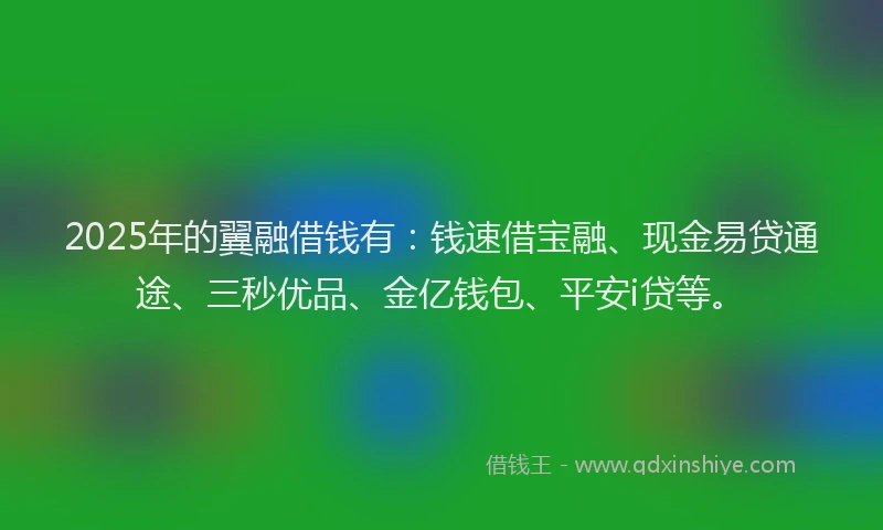 2025年的翼融借钱有：钱速借宝融、现金易贷通途、三秒优品、金亿钱包、平安i贷等。