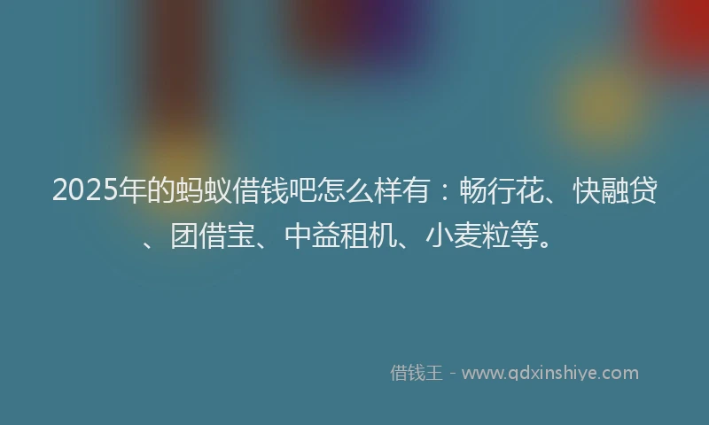 2025年的蚂蚁借钱吧怎么样有：畅行花、快融贷、团借宝、中益租机、小麦粒等。
