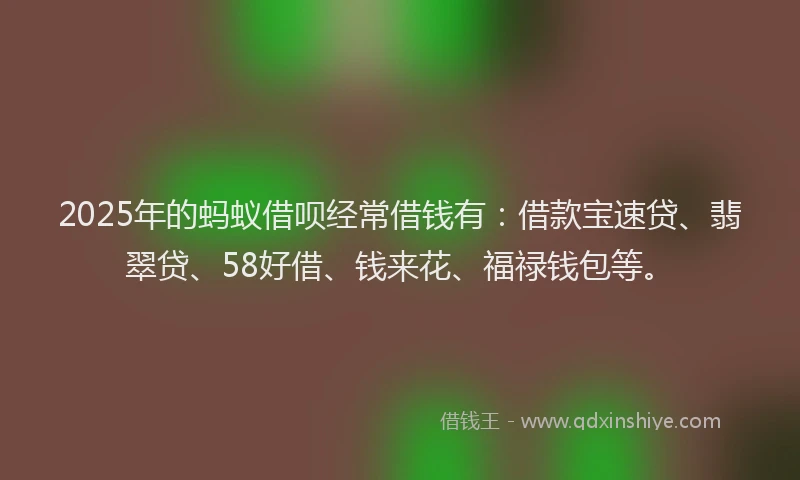 2025年的蚂蚁借呗经常借钱有：借款宝速贷、翡翠贷、58好借、钱来花、福禄钱包等。