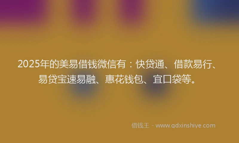 2025年的美易借钱微信有：快贷通、借款易行、易贷宝速易融、惠花钱包、宜口袋等。