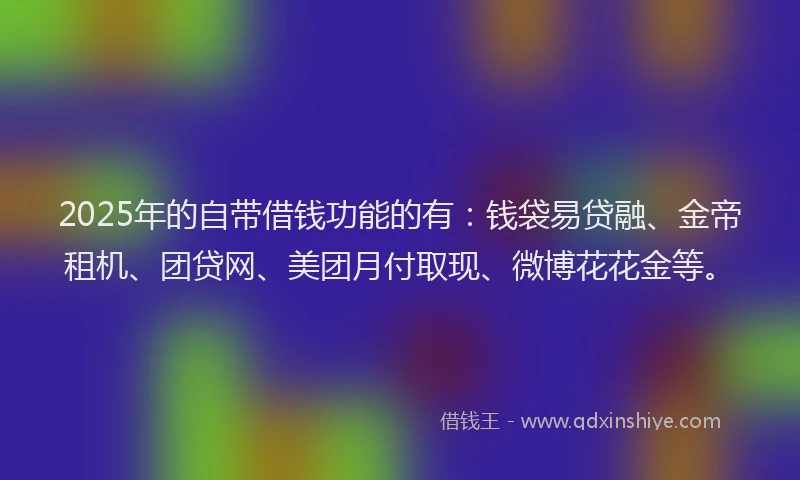 2025年的自带借钱功能的有：钱袋易贷融、金帝租机、团贷网、美团月付取现、微博花花金等。