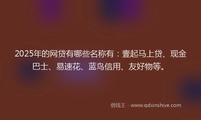 2025年的网贷有哪些名称有：壹起马上贷、现金巴士、易速花、蓝鸟信用、友好物等。