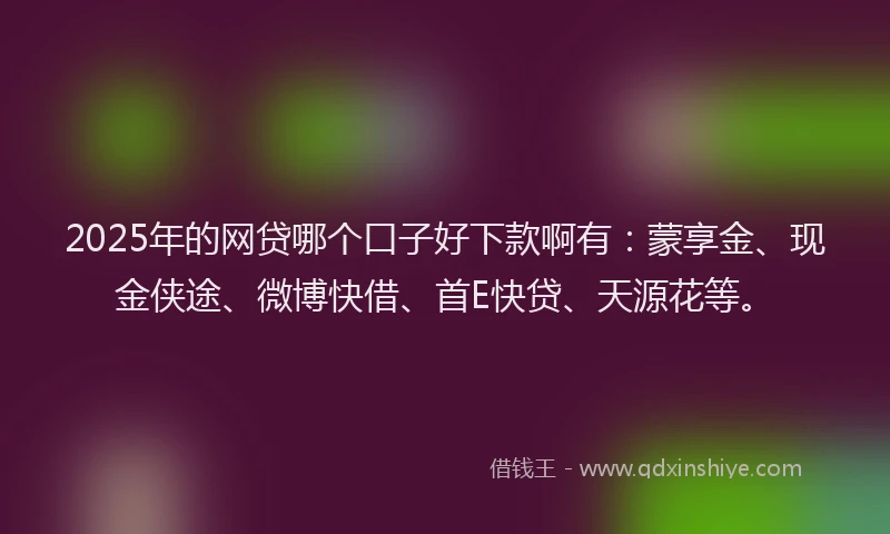 2025年的网贷哪个口子好下款啊有：蒙享金、现金侠途、微博快借、首E快贷、天源花等。