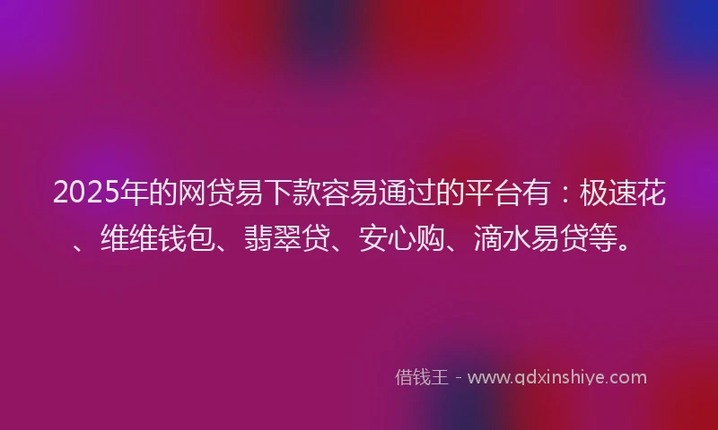 2025年的网贷易下款容易通过的平台有：极速花、维维钱包、翡翠贷、安心购、滴水易贷等。