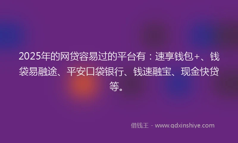 2025年的网贷容易过的平台有：速享钱包+、钱袋易融途、平安口袋银行、钱速融宝、现金快贷等。