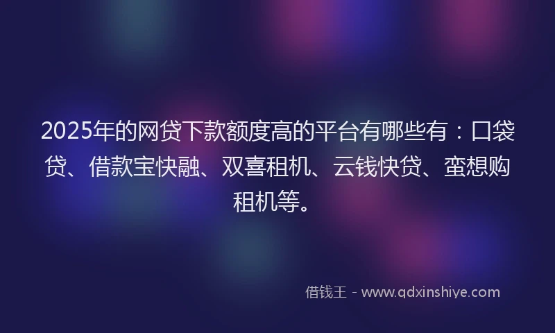2025年的网贷下款额度高的平台有哪些有：口袋贷、借款宝快融、双喜租机、云钱快贷、蛮想购租机等。