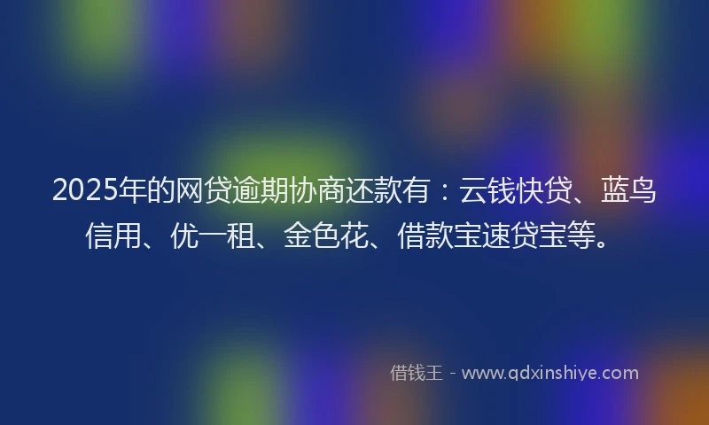 2025年的网贷逾期协商还款有：云钱快贷、蓝鸟信用、优一租、金色花、借款宝速贷宝等。
