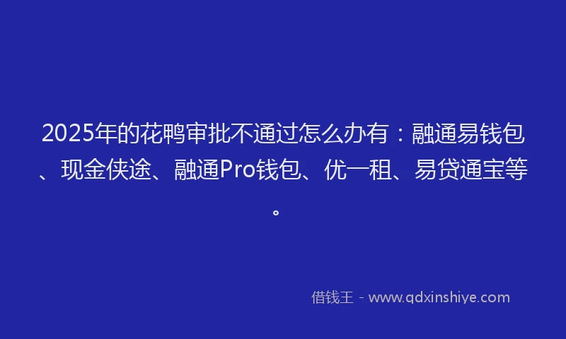 2025年的花鸭审批不通过怎么办有：融通易钱包、现金侠途、融通Pro钱包、优一租、易贷通宝等。