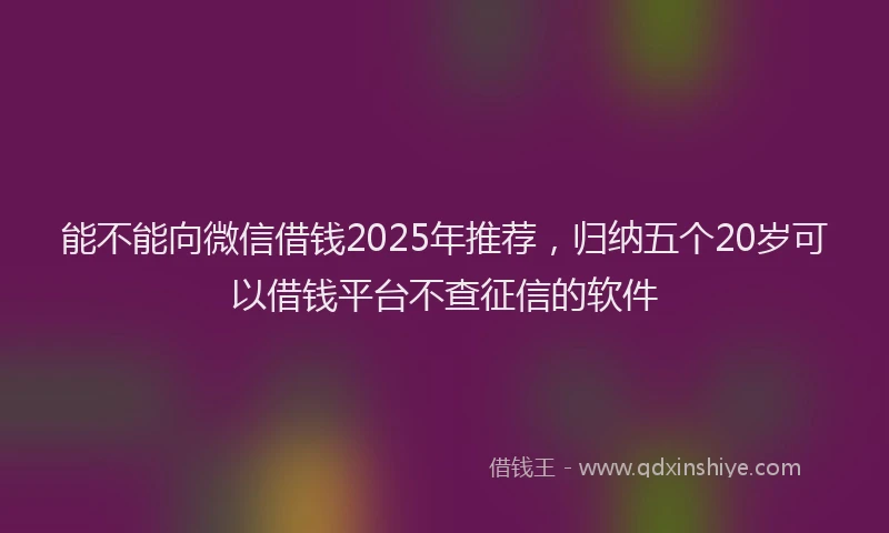 能不能向微信借钱2025年推荐，归纳五个20岁可以借钱平台不查征信的软件