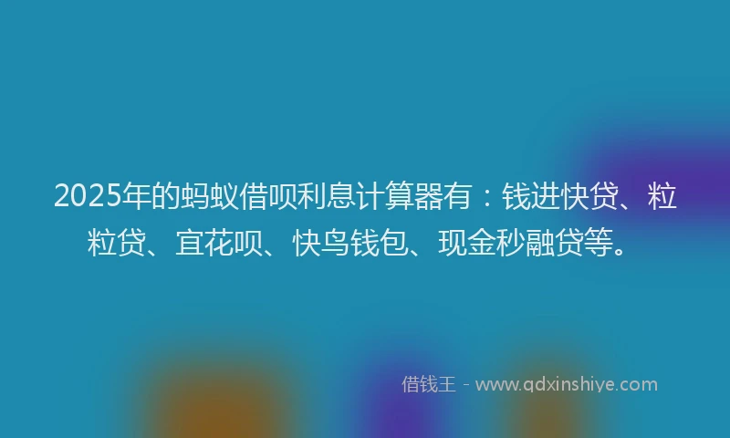 2025年的蚂蚁借呗利息计算器有：钱进快贷、粒粒贷、宜花呗、快鸟钱包、现金秒融贷等。