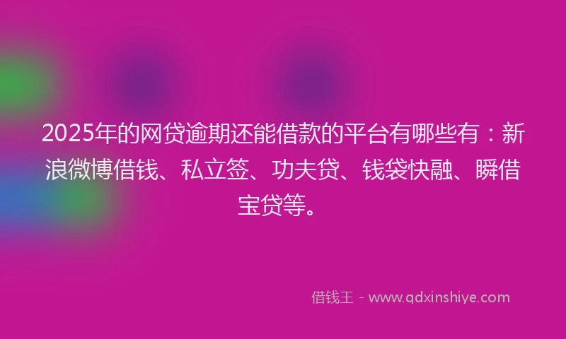 2025年的网贷逾期还能借款的平台有哪些有：新浪微博借钱、私立签、功夫贷、钱袋快融、瞬借宝贷等。