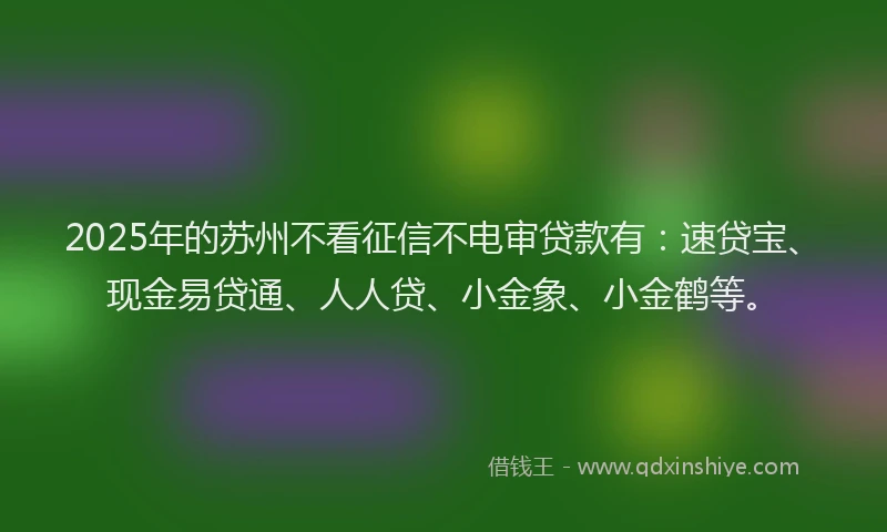 2025年的苏州不看征信不电审贷款有：速贷宝、现金易贷通、人人贷、小金象、小金鹤等。