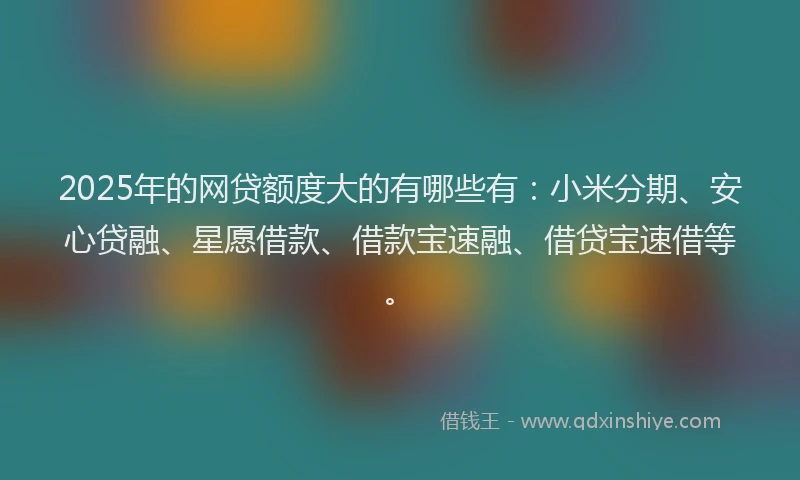 2025年的网贷额度大的有哪些有：小米分期、安心贷融、星愿借款、借款宝速融、借贷宝速借等。