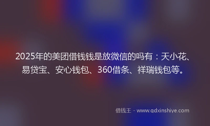 2025年的美团借钱钱是放微信的吗有：天小花、易贷宝、安心钱包、360借条、祥瑞钱包等。