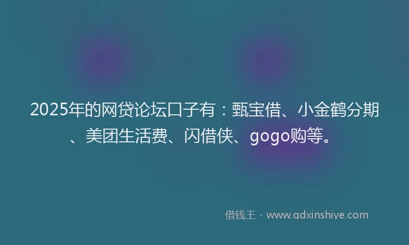 2025年的网贷论坛口子有：甄宝借、小金鹤分期、美团生活费、闪借侠、gogo购等。