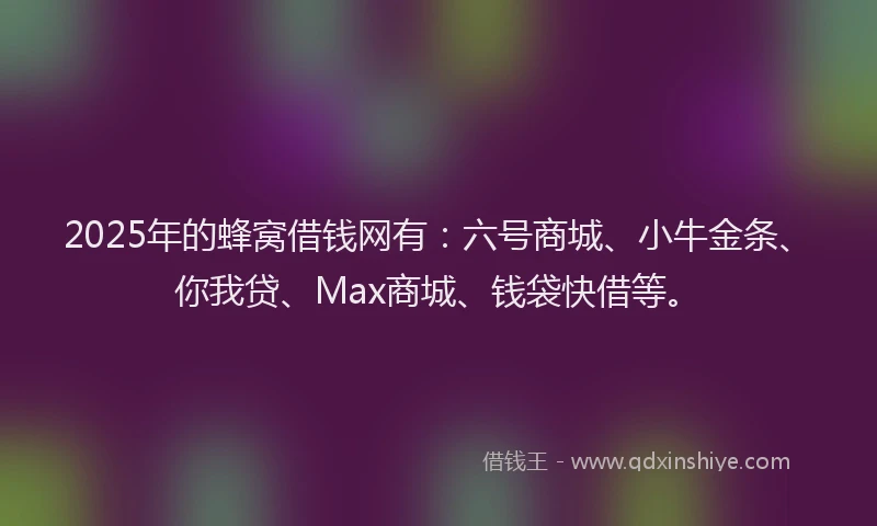 2025年的蜂窝借钱网有：六号商城、小牛金条、你我贷、Max商城、钱袋快借等。