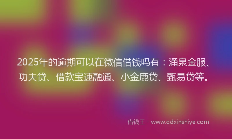2025年的逾期可以在微信借钱吗有：涌泉金服、功夫贷、借款宝速融通、小金鹿贷、甄易贷等。